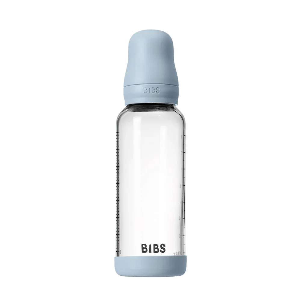 BIBS Babyfles Glass Silicone Baby Blue 240Ml - Image 2