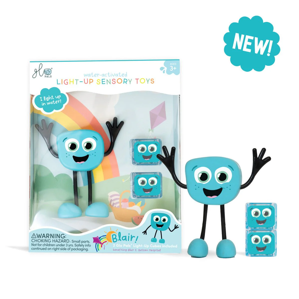 Glopals Badspeelgoed Sensorisch Light-Up Poppetje en Cubes Blair