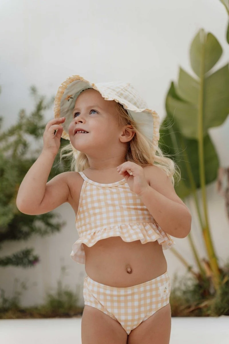 Little Dutch Zonnehoedje Baby Reversible Sea Green/Sunshine Checks - Image 4