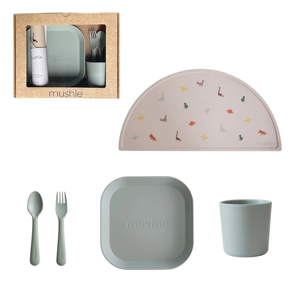 Mushie Giftbox Kinderservies Set Vierkant Sage - Image 2