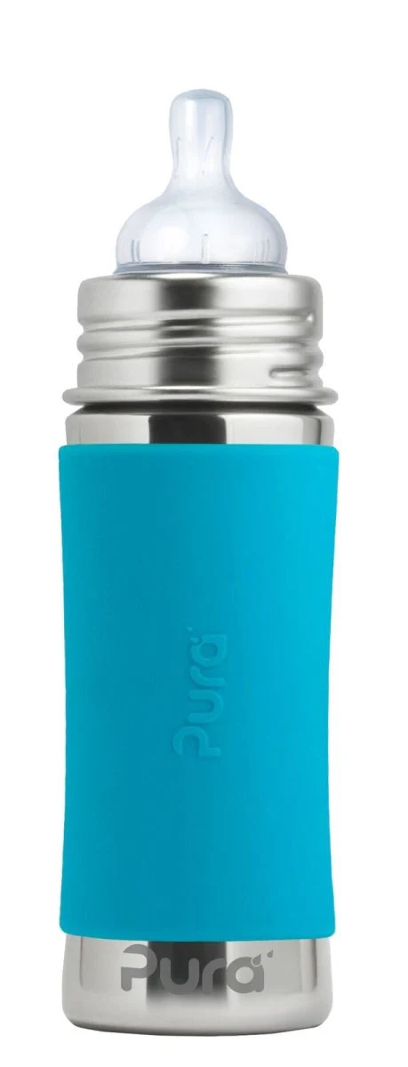 Pura Babyfles Rvs 325Ml Set Blauw 4 delig