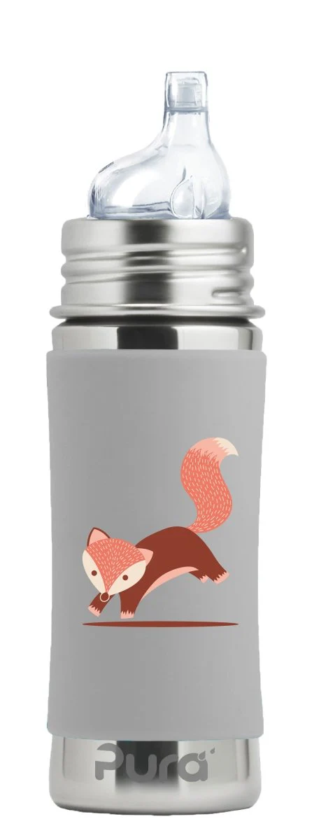 Pura Drinkfles Rvs 325 Ml + Silicone Tuitspeen + Silicone Reisdop + Vos Sleeve