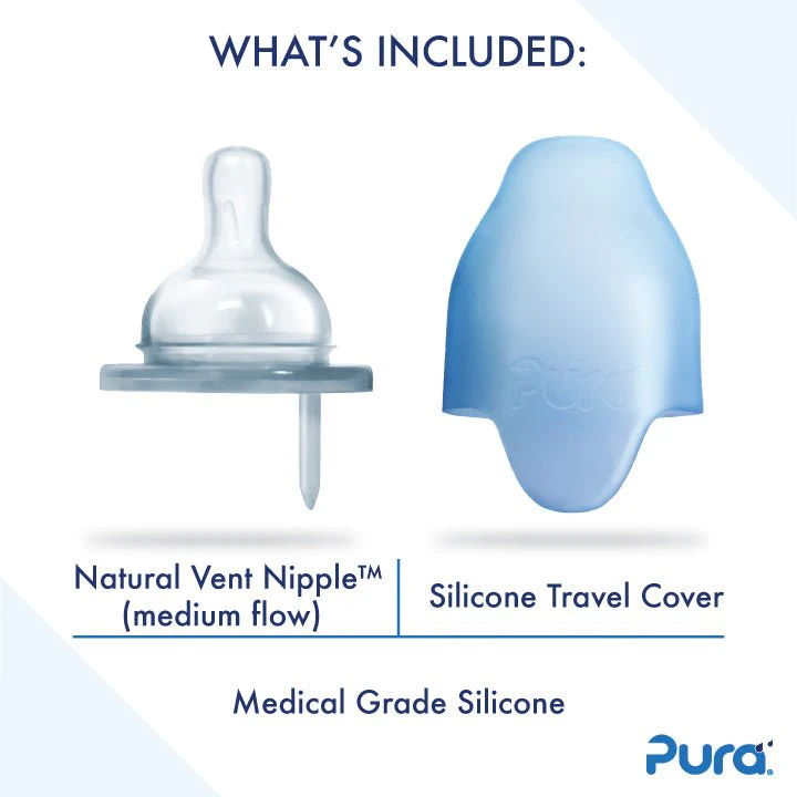 Pura Thermosfles Rvs Speenfles 260Ml Silicone Speen Medium Flow + Silicone Reisdop + Rose Sleeve - Image 2